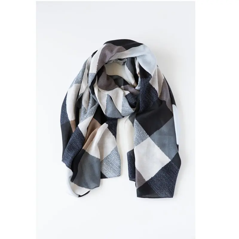 Antler - Squares Scarf - Grey, Black & Blue 1