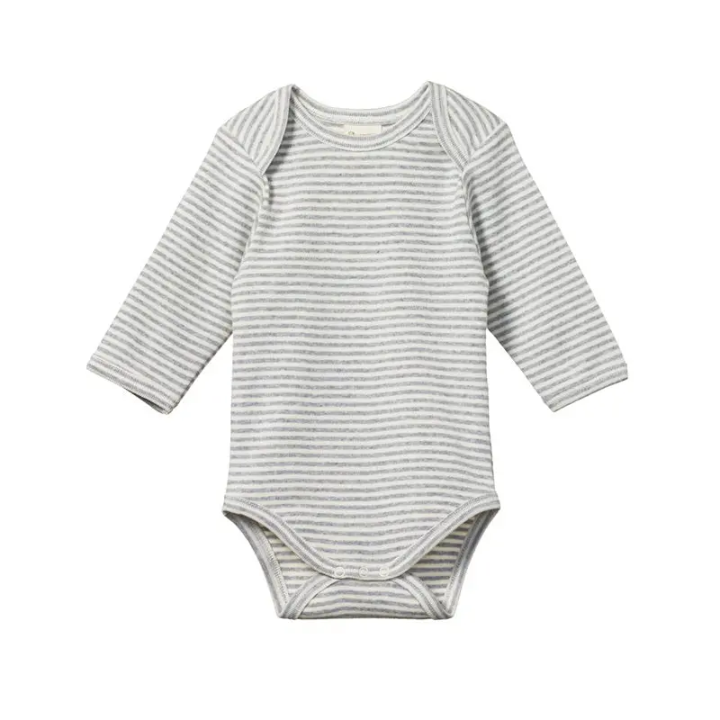 Nature Baby - Ls Body Suit - Grey Marle Stripe 1