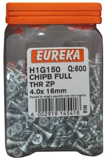 Eureka Chipboard Screw: Full Thread Zinc Plated 1