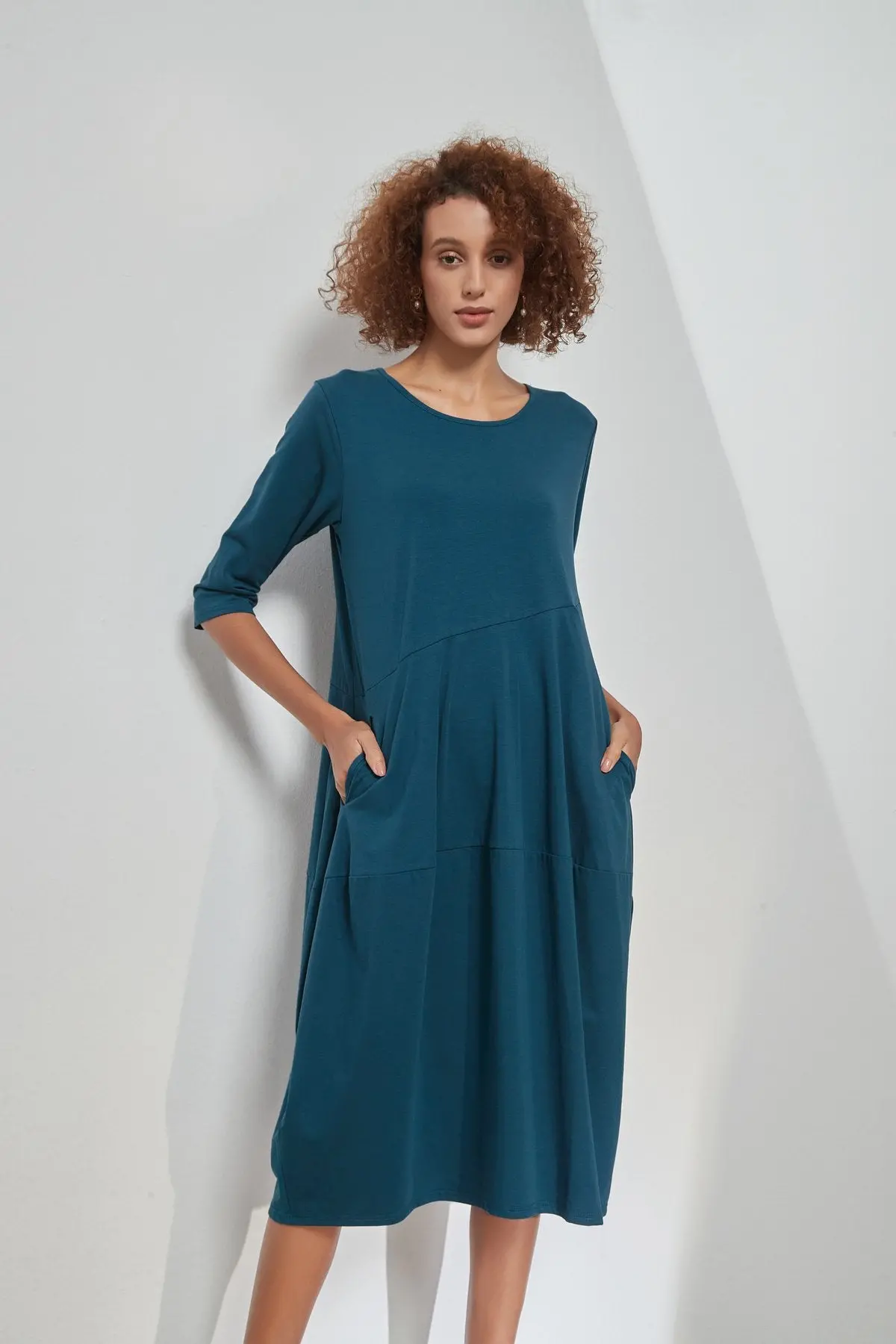 Tirelli - 3/4 Sleeve Diagonal Seam Dress - Ocean 1