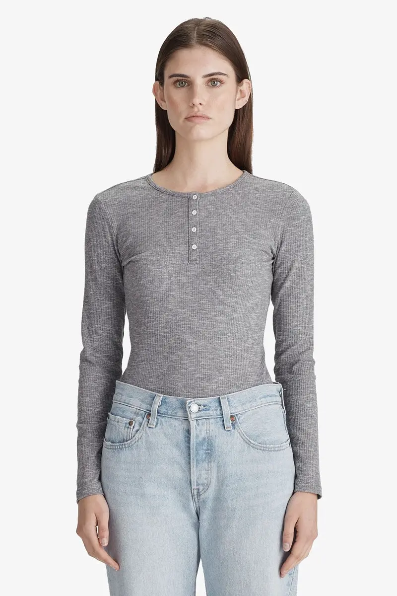 Commoners - Base Ribbed L/S Henley - Dark Marle 1