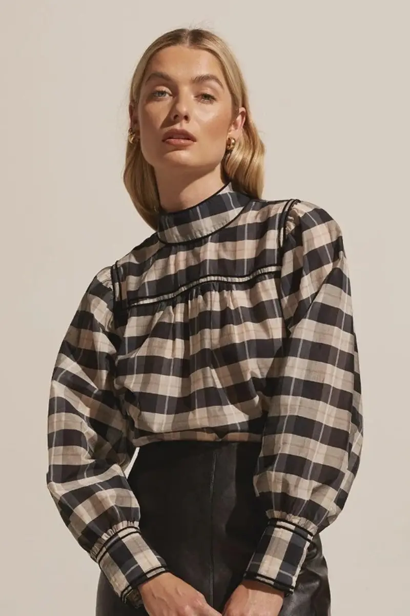 Zoe Kratzmann - Horizon Top - Black Ecru Check 1