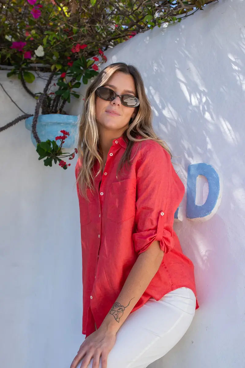 Hut - The Boyfriend Linen Shirt - Red Poppy 1
