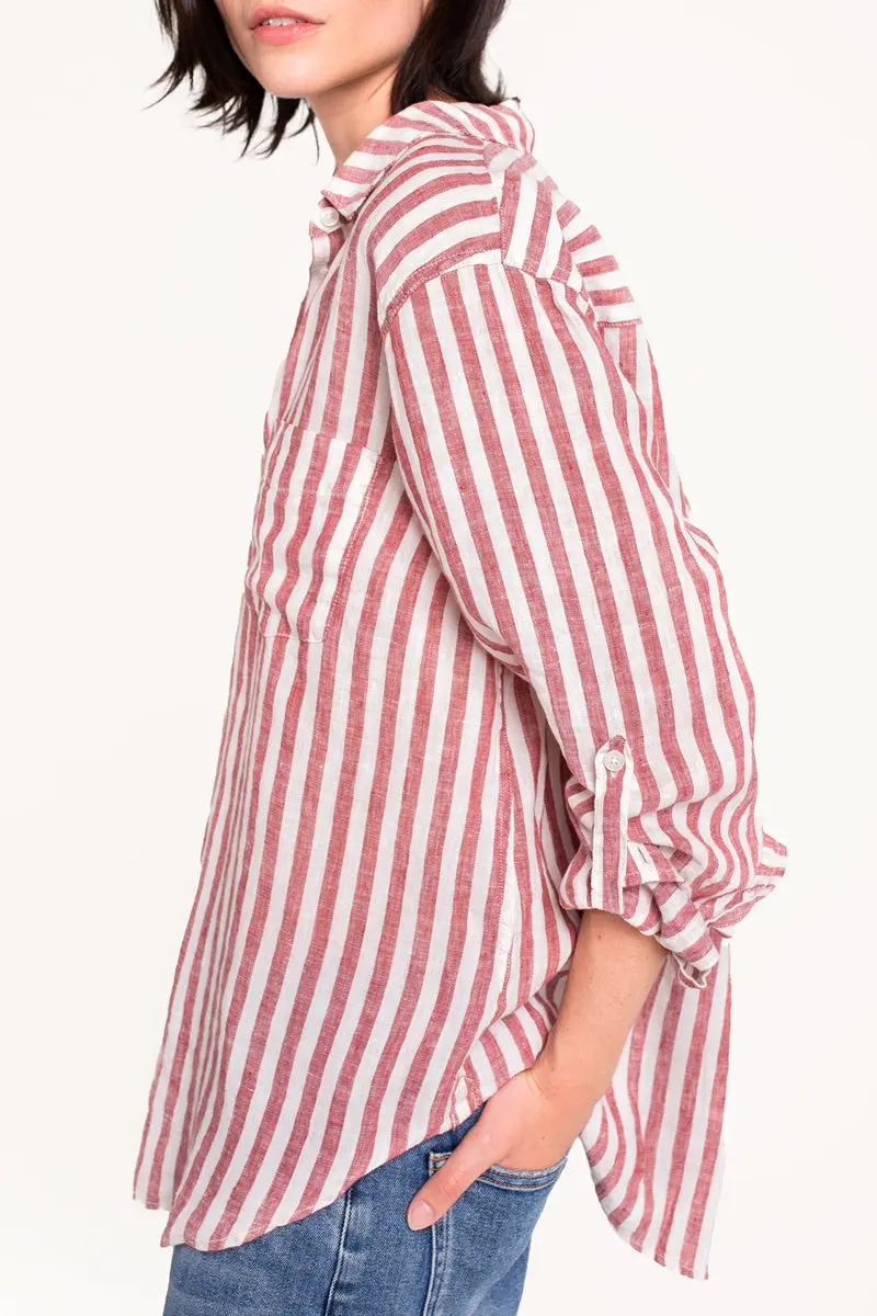 Hut - Boyfriend Linen Shirt - Rhubarb Stripe 2