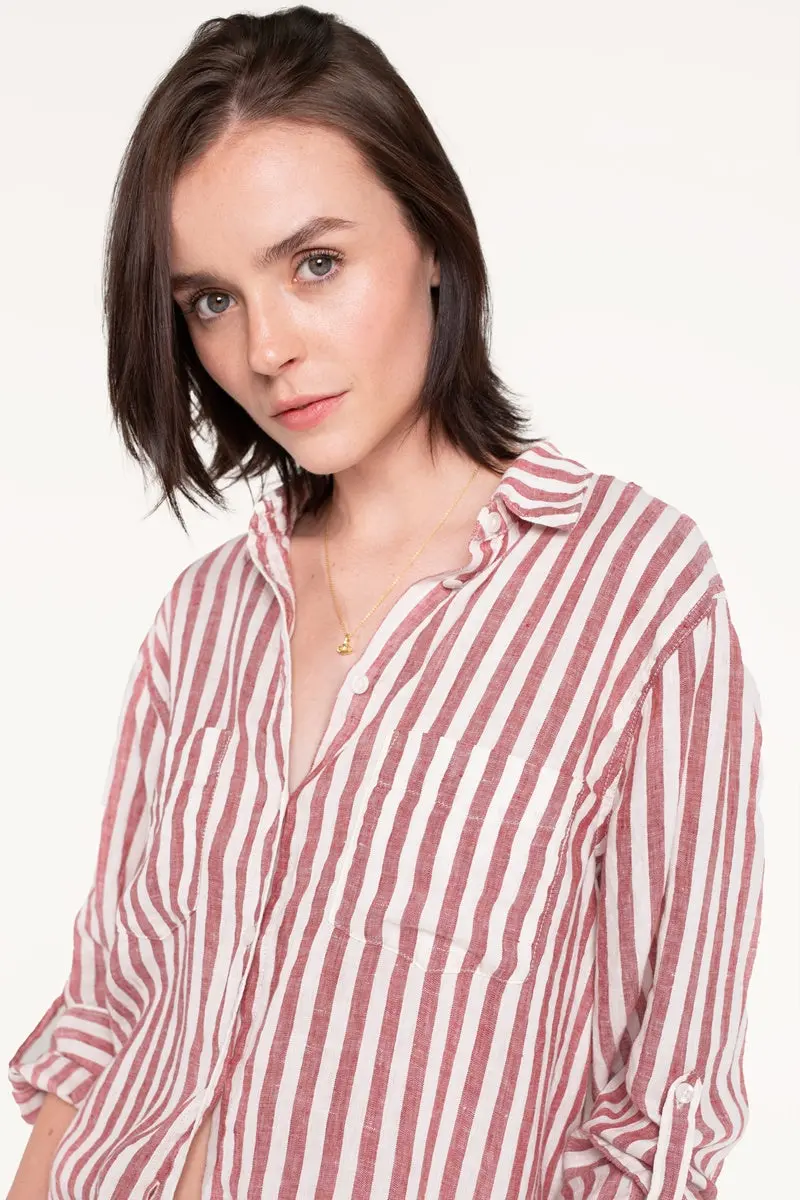 Hut - Boyfriend Linen Shirt - Rhubarb Stripe 3