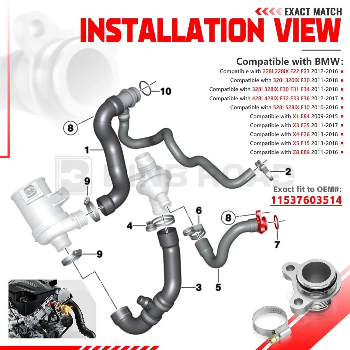 11537603514 Upgrade Coolant Hose Metal Flange 2