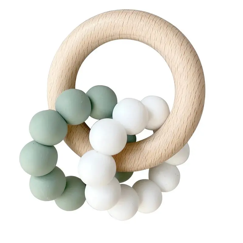 Alimrose - Double Silicone Teether Ring - Sage White 1