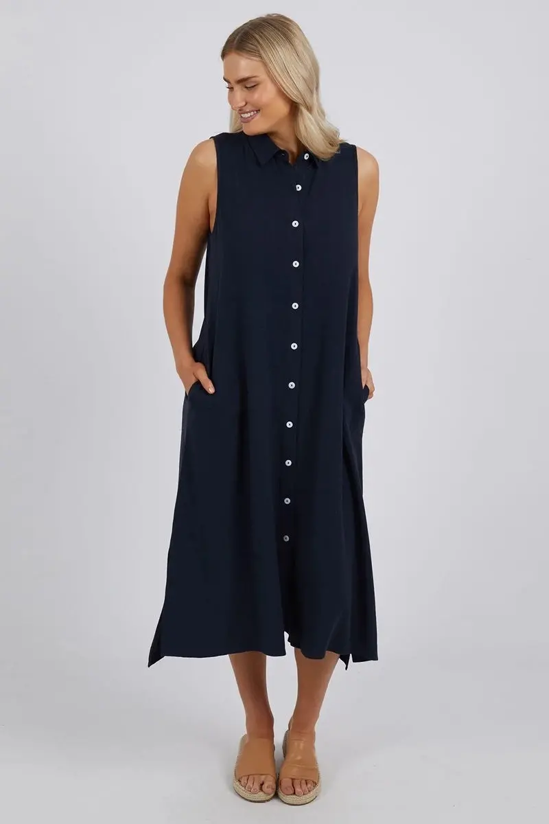 Elm - Cara Sleeveless Shirt Dress - Navy 1
