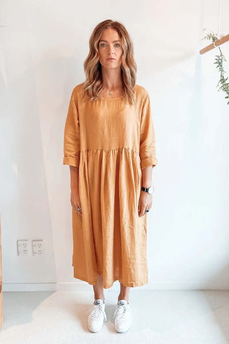 Montaigne Paris - Baggy Linen Dress - Mustard 1