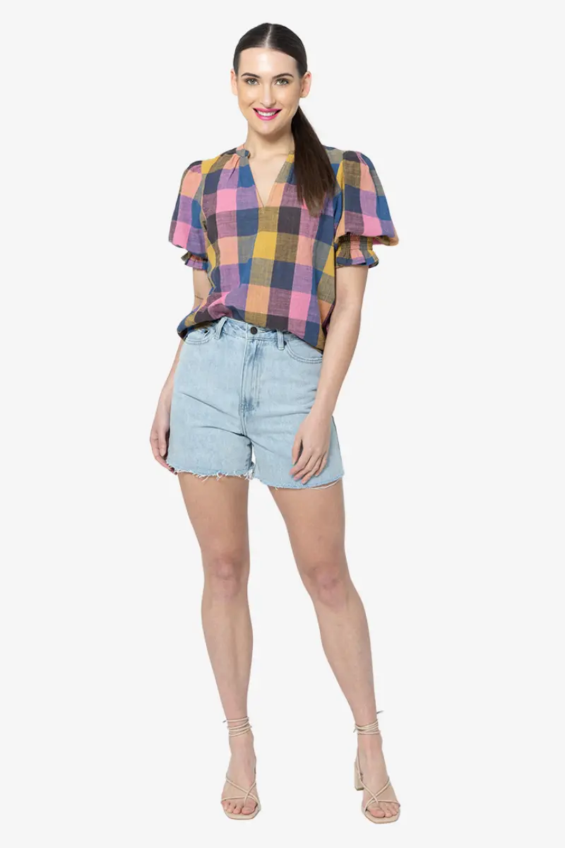 Seeking Lola - Relaxed Butterfly Top - Textured Check 1