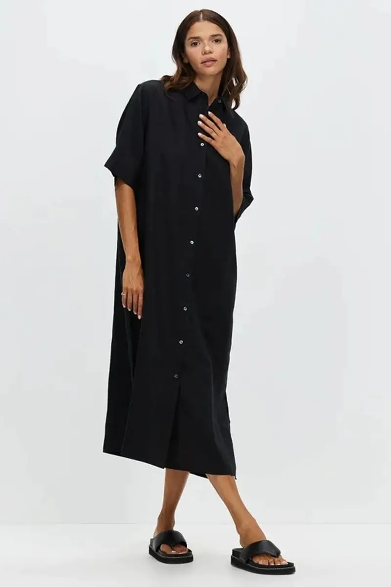 Assembly Label - Tori Linen Sleeve Shirt Dress - Black 1