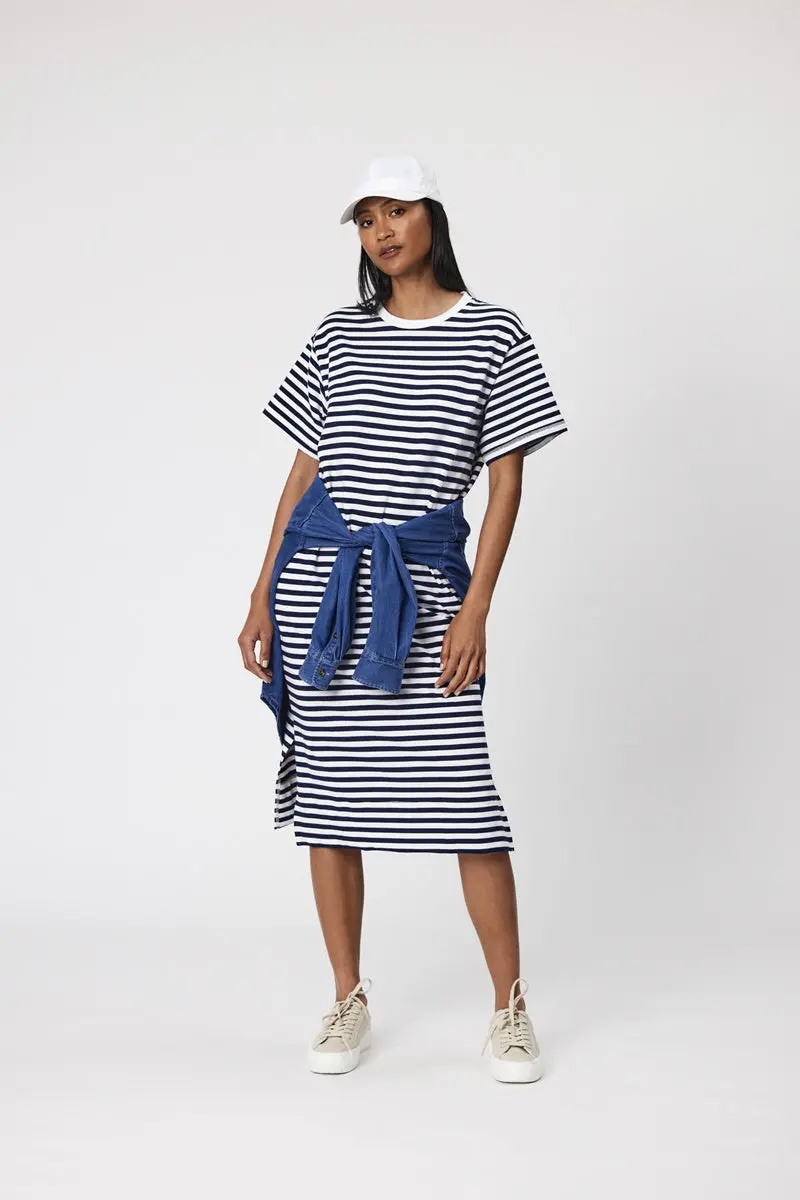 Marlow - Weekday Midi Dress - Navy Stripe 1