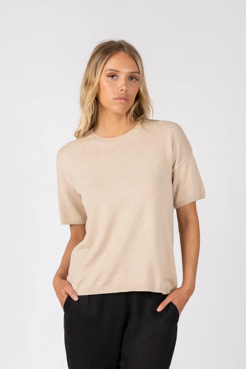 Marlow - Edit Knit Tee - Alabaster 1
