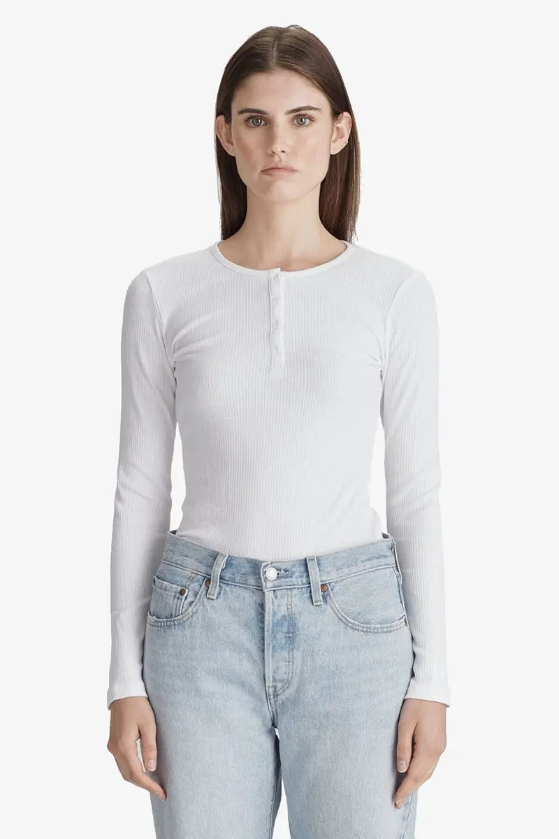 Commoners - Base Ribbed L/S Henley - White 1