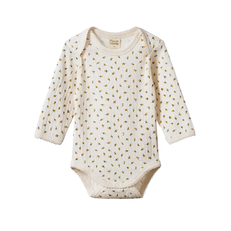 Nature Baby - Long Sleeve Pointelle Body Suit- Tulip Print 1