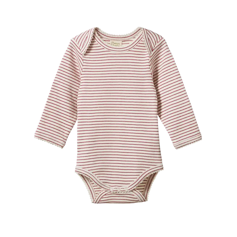 Nature Baby - Long Sleeve Bodysuit - Rhubarb Pinstripe 1