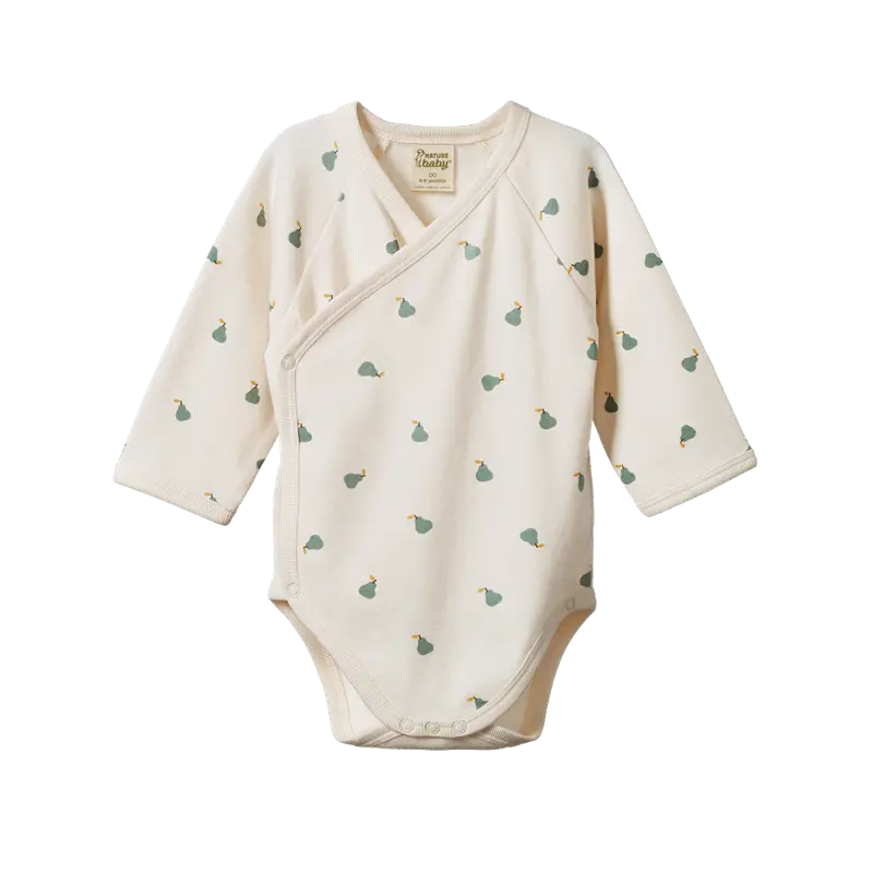 Nature Baby - Long Sleeve Kimono Bodysuit - Petite Pear Print 1