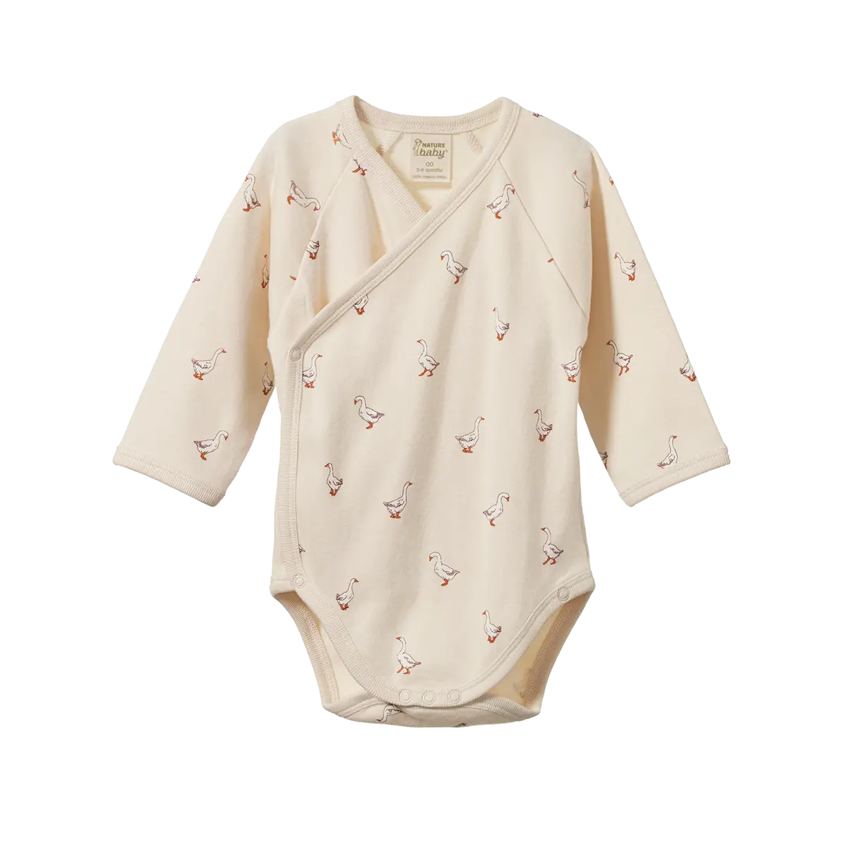 Nature Baby - Long Sleeve Kimono Bodysuit - Goosey Print 1