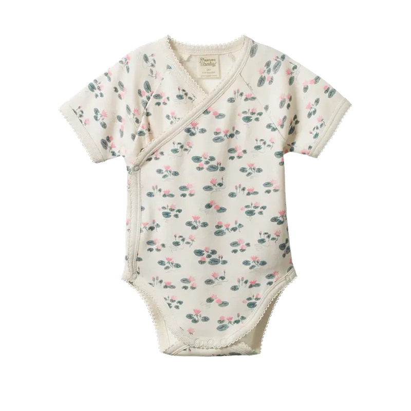 Nature Baby - Short Sleeve Kimono Bodysuit - Waterlilies Print 1