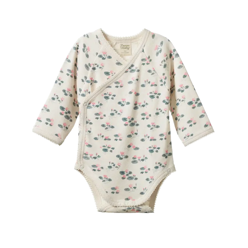 Nature Baby - Long Sleeve Kimono Bodysuit - Waterlilies Print 1