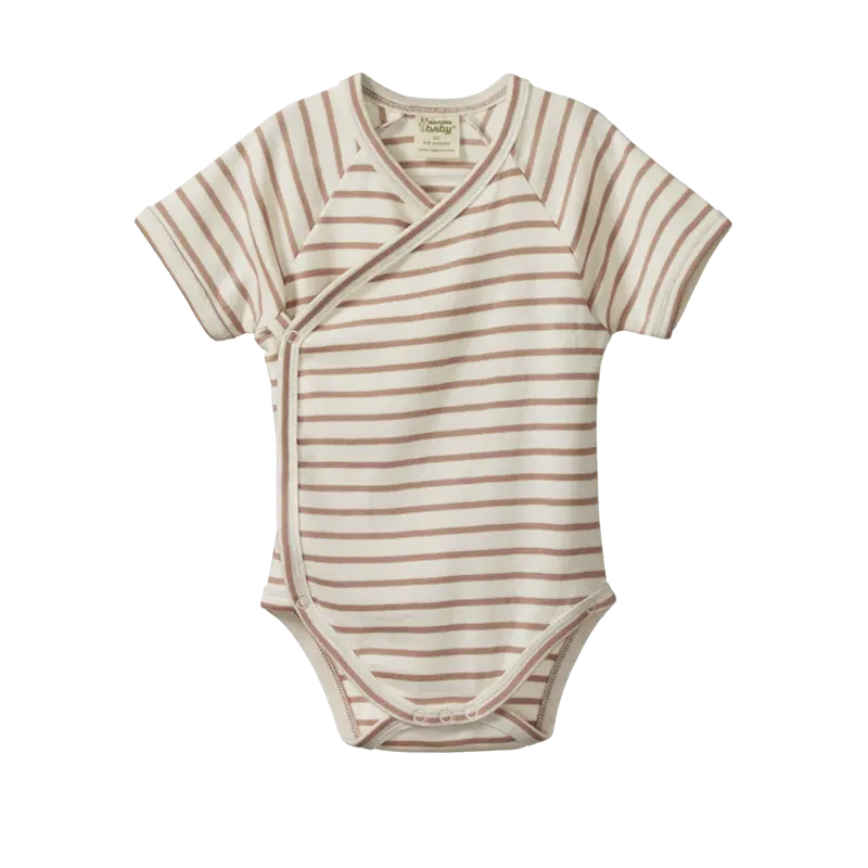 Nature Baby - Short Sleeved Kimono Bodysuit - Nougat Sailor Stripe 1