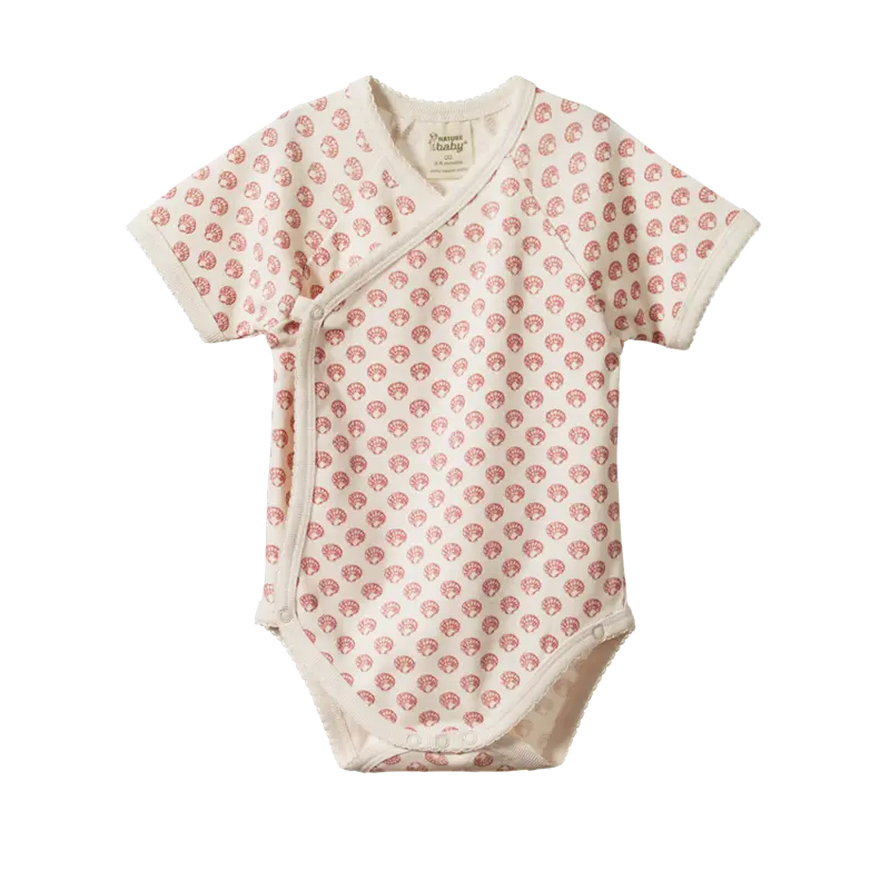 Nature Baby - Short Sleeved Kimono Bodysuit - Scallop Shell Print 1