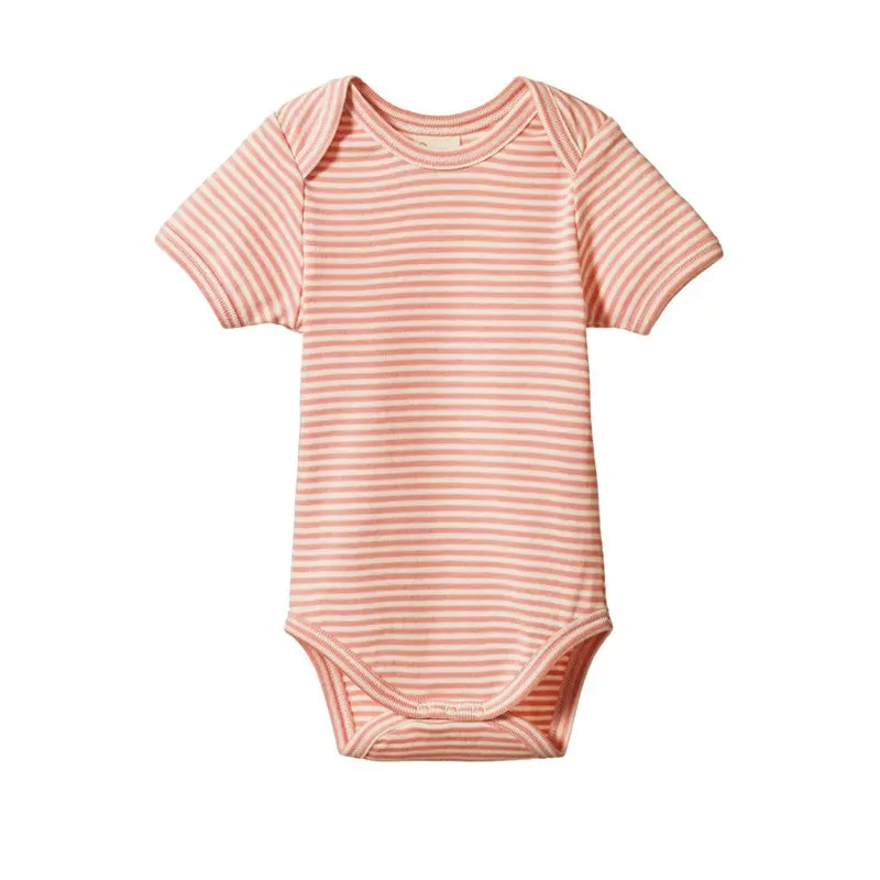 Nature Baby - Short Sleeve Bodysuit - Peony Stripe 1