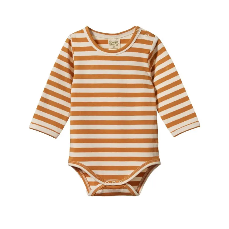 Nature Baby - Stretch Jersey  Long Sleeve Bodysuit - Straw Sea Stripe 1