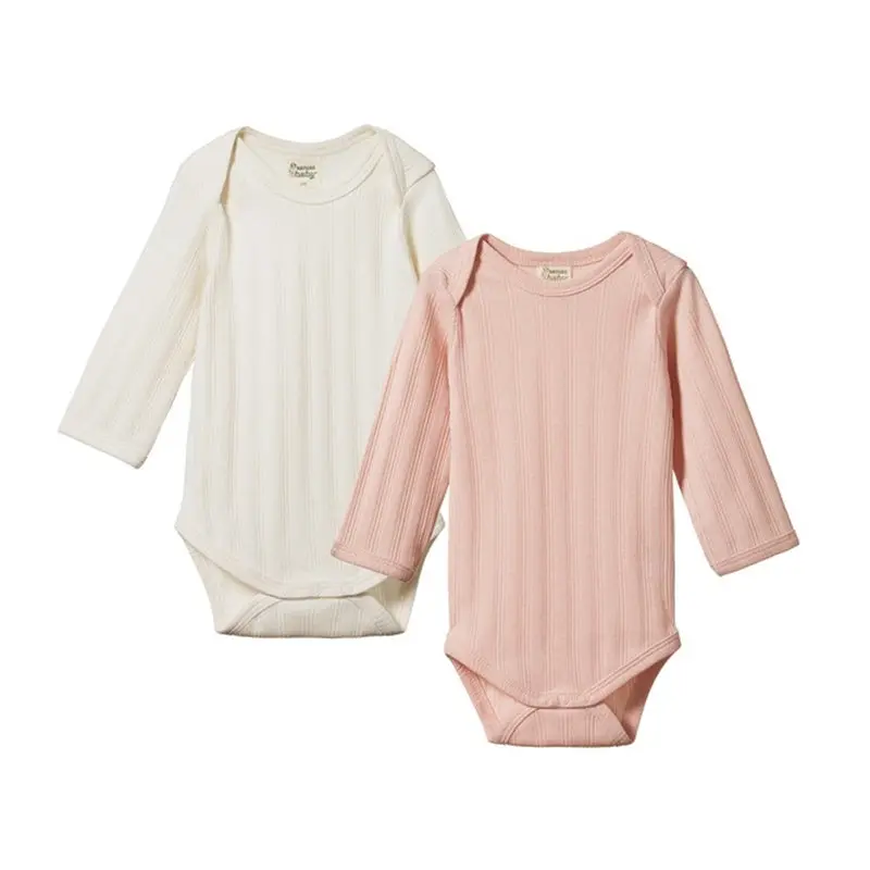 Nature Baby - 2 Pack Derby Long Sleeve Bodysuit - Nat/Rose Bud 1