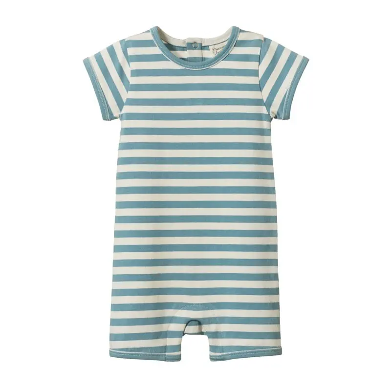 Nature Baby - S/S Quincy Romper - Mineral Sea Stripe 1