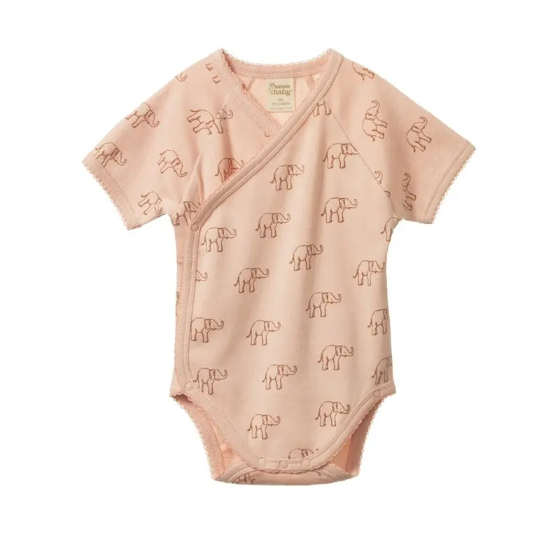 Nature Baby - Elephant Rose Dust Print - Ss Kimono Bodysuit 1
