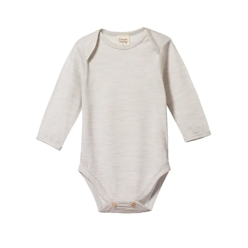 Nature Baby - Long Sleeve Merino Bodysuit - Light Grey Marl 1