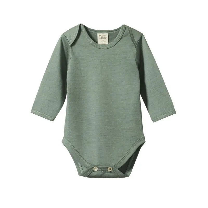 Nature Baby - Long Sleeve Merino Bodysuit - Nettle 1