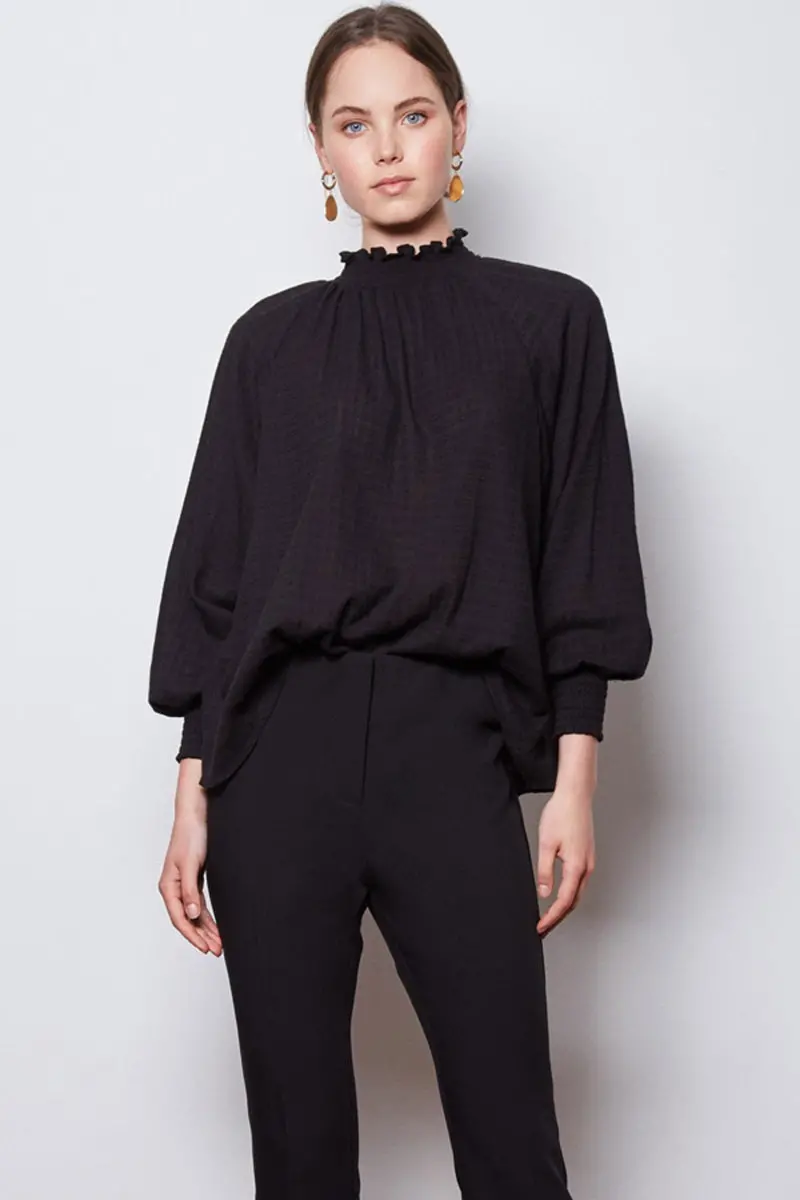 Wish - String Along Shirred Blouse - Black 1