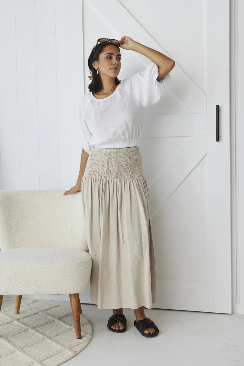 Re:Union - Matty White Linen Puff Sleeve Crop Top 1