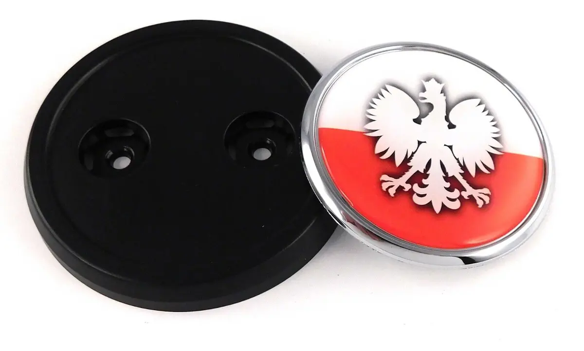 Poland Polish Flag Car Truck Black Round Grill Badge 3.5" Grille Chrome Emblem 1