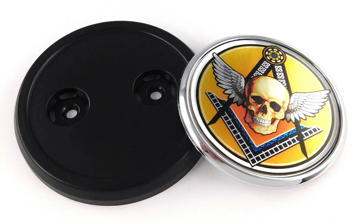 Mason Skull Masonic Car Truck Black Round Grill Badge 3.5 Grille Chrome Emblem 1