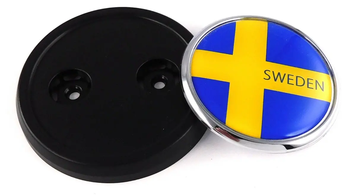 Sweden Swedish Car Truck Black Round Grill Badge 3.5" Grille Chrome Emblem 1