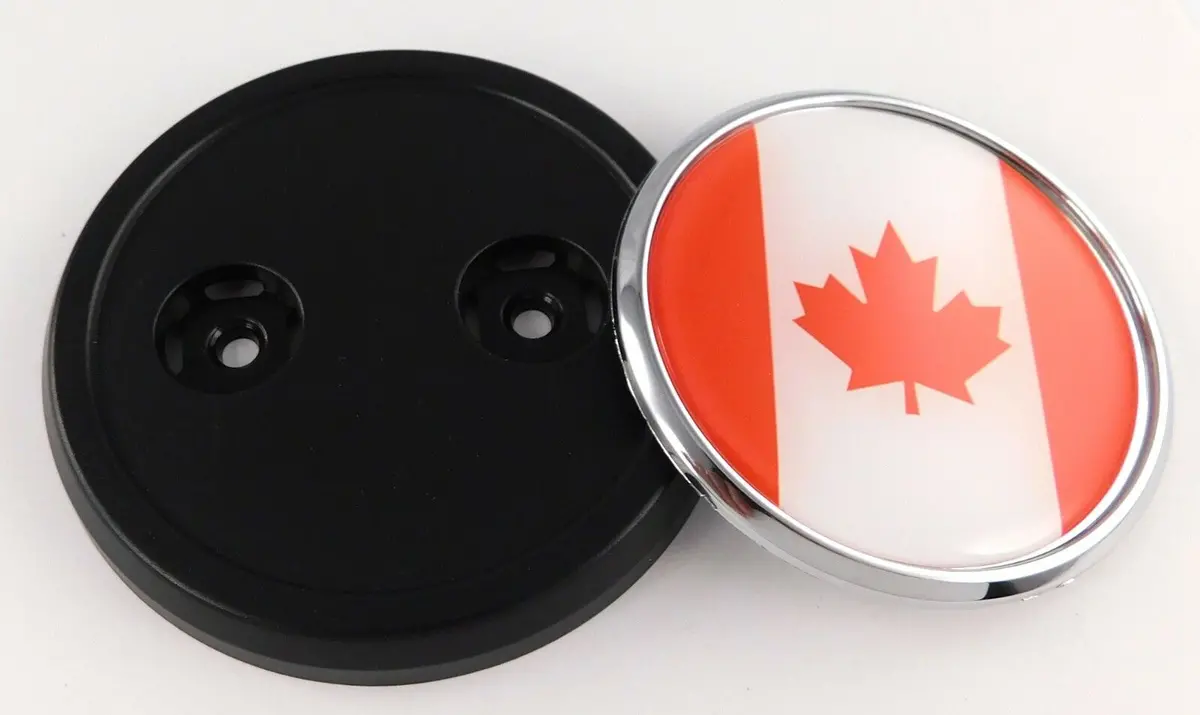 Canada Red Flag Car Truck Black Round Grill Badge 3.5" Grille Chrome Emblem 1