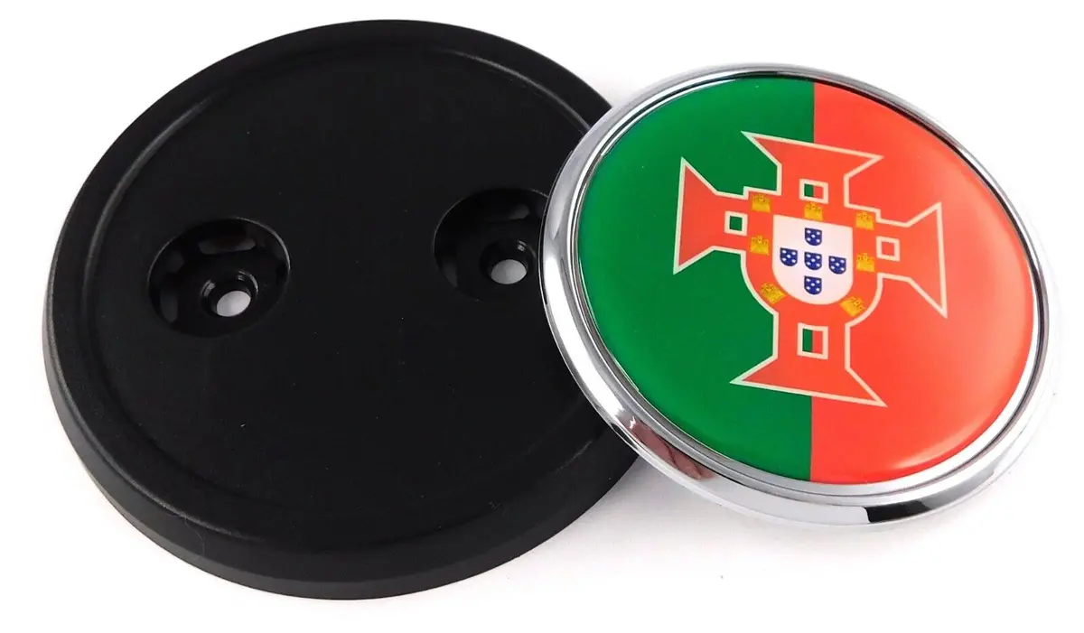 Portugal Flag Car Truck Black Round Grill Badge 3.5" Grille Chrome Emblem 1