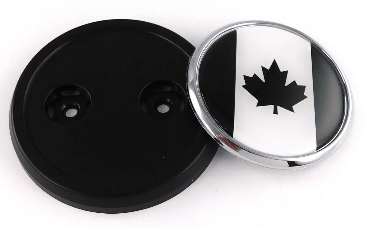 Canada Black Flag Car Truck Black Round Grill Badge 3.5" Grille Chrome Emblem 1