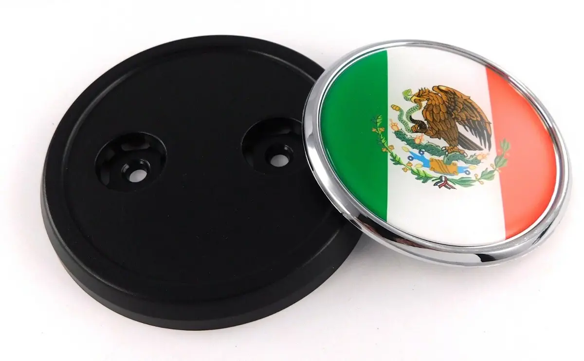 Mexico Mexican Flag Car Truck Black Round Grill Badge 3.5 Grille Chrome Emblem 1