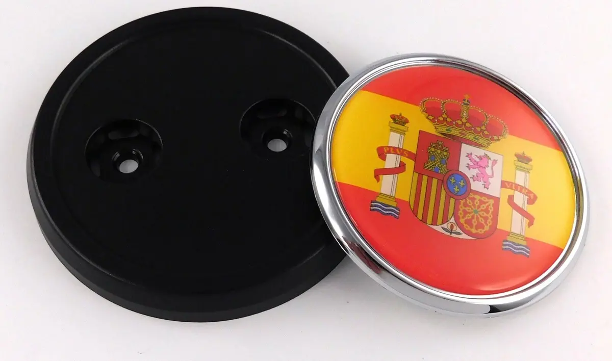 Spain Spanish Flag Car Truck Black Round Grill Badge 3.5" Grille Chrome Emblem 1