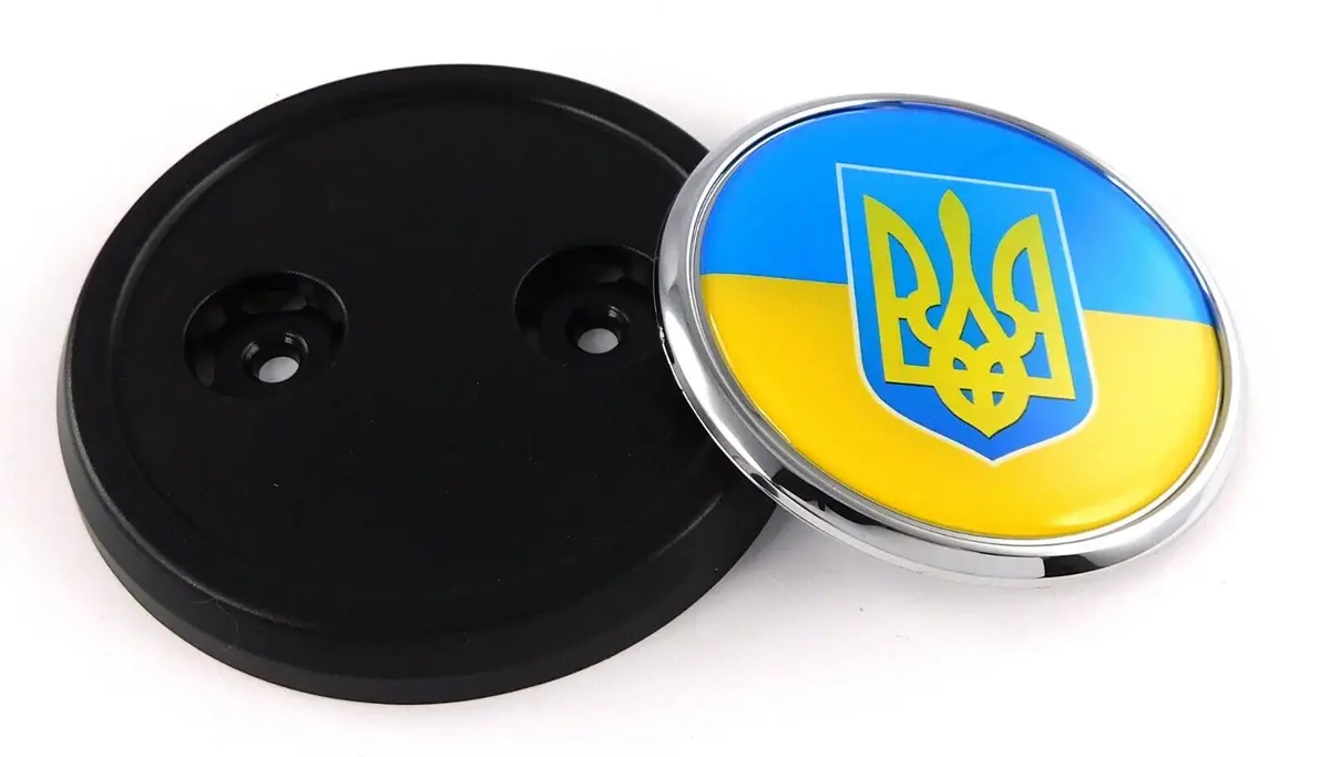 Ukraine Flag Trident Tryzub Car Truck Grill Black Badge 3.5 Grille Chrome Emblem 1
