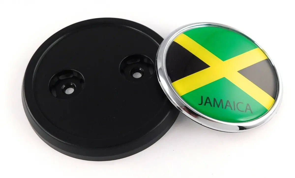 Jamaica Flag Car Truck Black Round Grill Badge 3.5" Grille Chrome Emblem 1