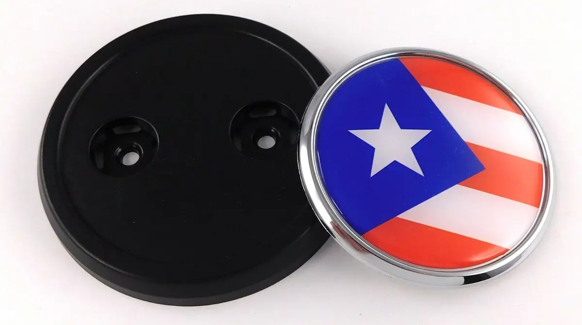 Puerto Rico Flag Car Truck Black Round Grill Badge 3.5" Grille Chrome Emblem 1