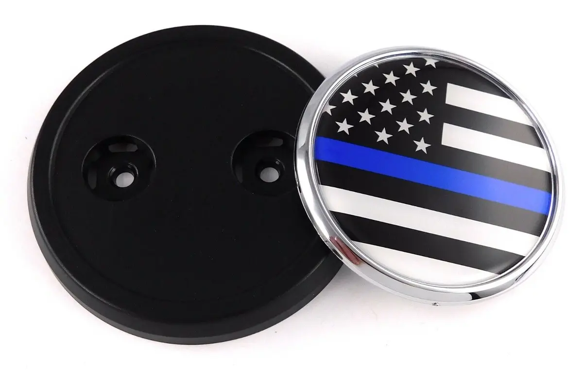 Usa Police Thin Blue Line Car Truck Grill Black Badge 3.5" Grille Chrome Emblem 1