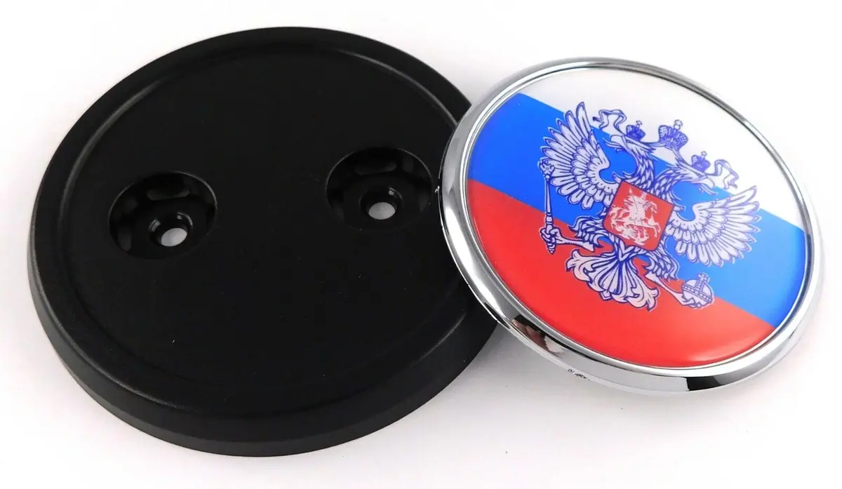 Russia Russian Flag Car Truck Black Round Grill Badge 3.5" Grille Chrome Emblem 1