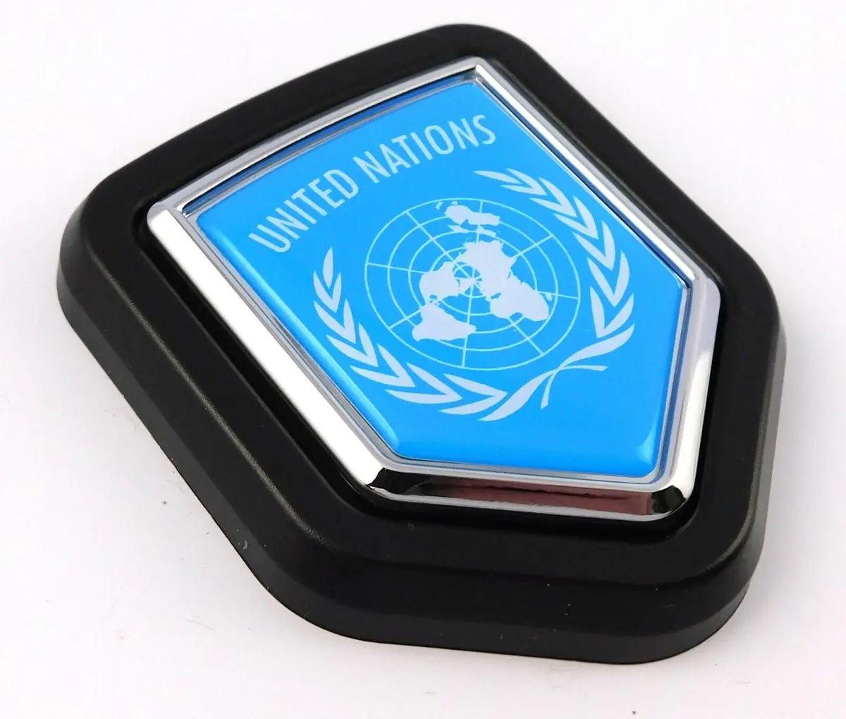 United Nations Flag Car Truck Black Shield Grill Badge Chrome Grille Emblem 1