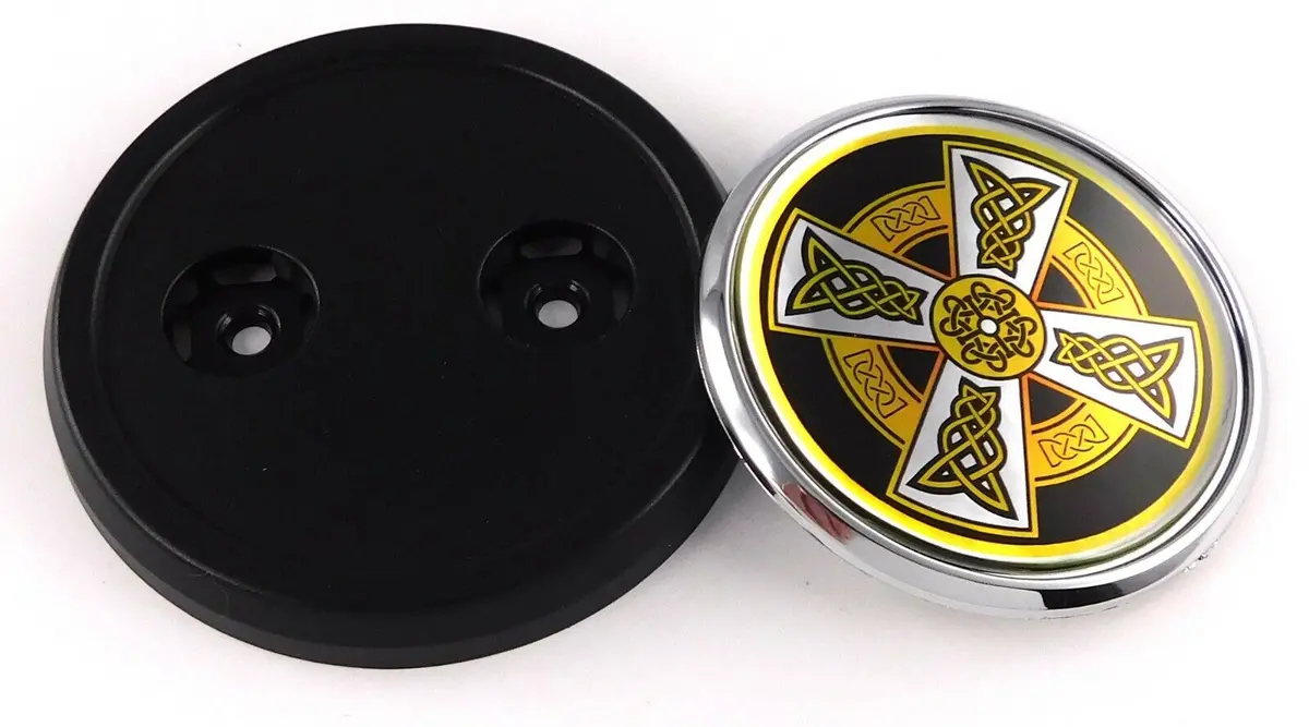 Celtic Cross Flag Car Truck Black Round Grill Badge 3.5" Grille Chrome Emblem 1